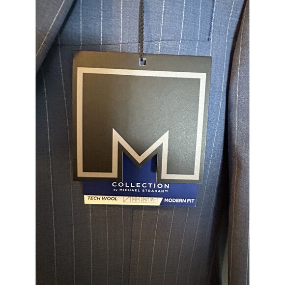 Michael Strahan Collection Suit Jacket Coat Tech Wool 36 Modern Fit Blue Stripe - Picture 2 of 8